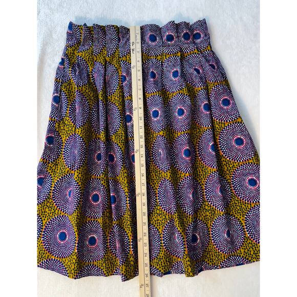 Anthropologie Pleated Skirt Ankara Print Paperbag Waist Yellow Blue L - Picture 4 of 9